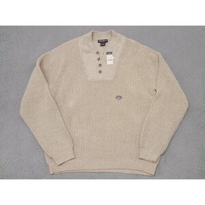 Eddie Bauer Sweater Mens Large Beige Oatmeal Cotton Henley Knit Pullover NWT